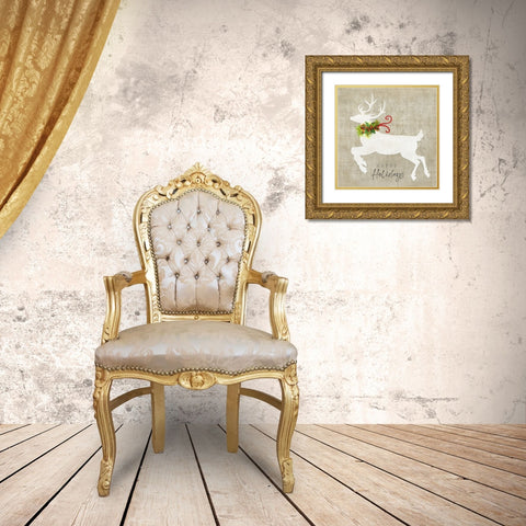 Flying Reindeer II Gold Ornate Wood Framed Art Print with Double Matting by Tava Studios