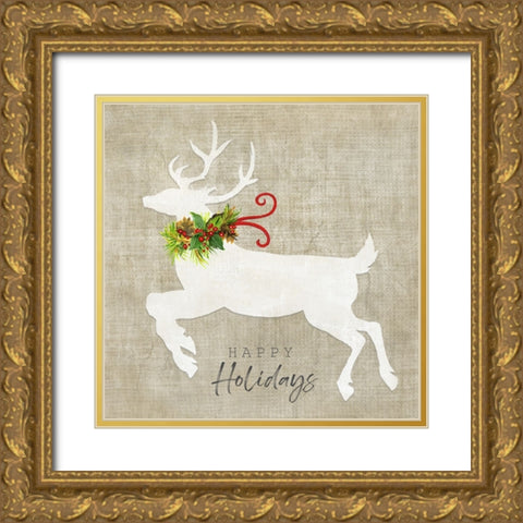 Flying Reindeer II Gold Ornate Wood Framed Art Print with Double Matting by Tava Studios