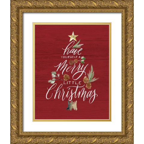 Merry Little Christmas Gold Ornate Wood Framed Art Print with Double Matting by Brockmon, Kristen