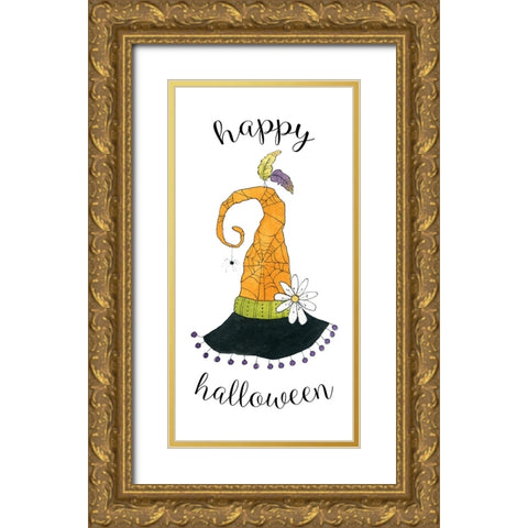 Happy Halloween Hat Gold Ornate Wood Framed Art Print with Double Matting by Finn, Livi