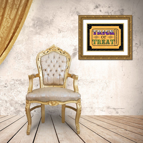 Trick or Treat Ticket Gold Ornate Wood Framed Art Print with Double Matting by Finn, Livi