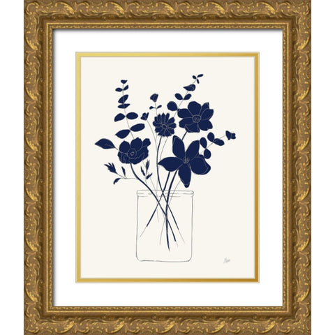 Indigo Sketch Bouquet I Gold Ornate Wood Framed Art Print with Double Matting by Nan