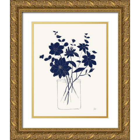 Indigo Sketch Bouquet II Gold Ornate Wood Framed Art Print with Double Matting by Nan