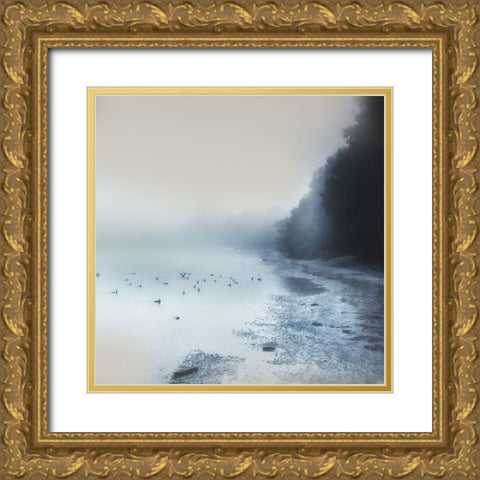Indigo Moody Shore Gold Ornate Wood Framed Art Print with Double Matting by Weisz, Irene
