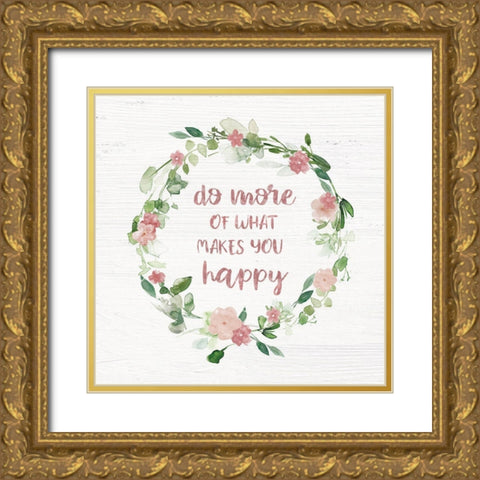 Blush Floral Happy Wreath Gold Ornate Wood Framed Art Print with Double Matting by Robinson, Carol