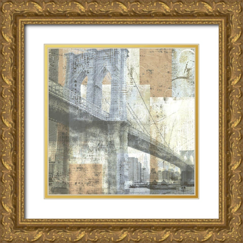 Soft Light Brooklyn Bridge Gold Ornate Wood Framed Art Print with Double Matting by Craven, Katrina