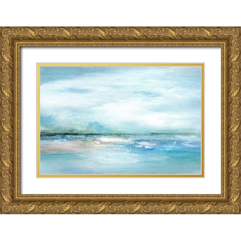 Silhouette Sunset Gold Ornate Wood Framed Art Print with Double Matting by Tava Studios