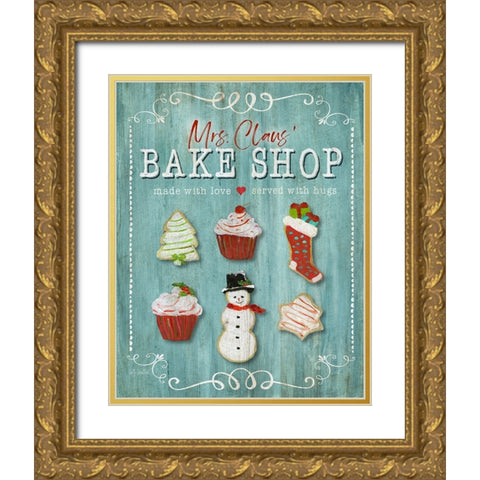 Mrs. Claus Bake Shop Gold Ornate Wood Framed Art Print with Double Matting by Swatland, Sally