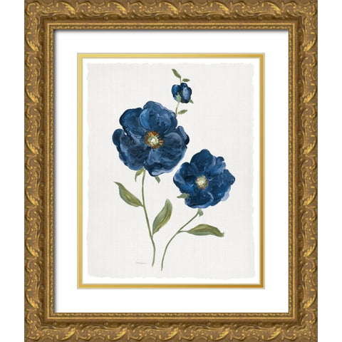 Blue Poppies Gold Ornate Wood Framed Art Print with Double Matting by Robinson, Carol
