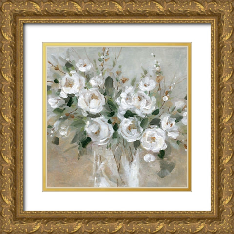 White Rose Party Gold Ornate Wood Framed Art Print with Double Matting by Robinson, Carol