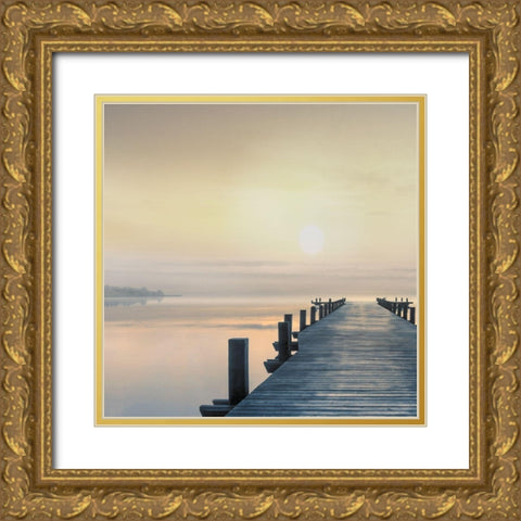 Pier at Dawn Gold Ornate Wood Framed Art Print with Double Matting by Calascibetta, Mike