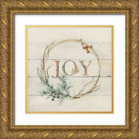 Wreath of Joy Gold Ornate Wood Framed Art Print with Double Matting by Robinson, Carol
