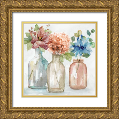 Pastel Country Flowers Gold Ornate Wood Framed Art Print with Double Matting by Nan