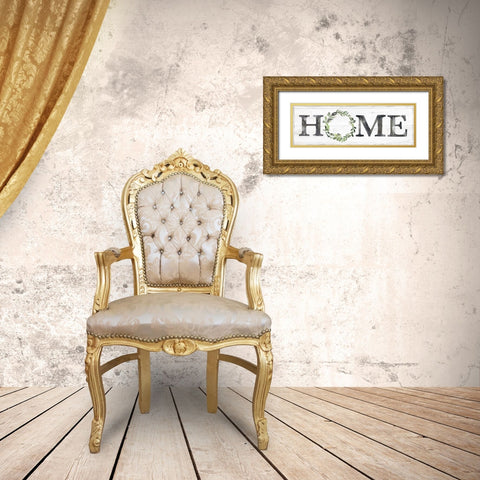 Gray Home Wreath Gold Ornate Wood Framed Art Print with Double Matting by Brockmon, Kristen