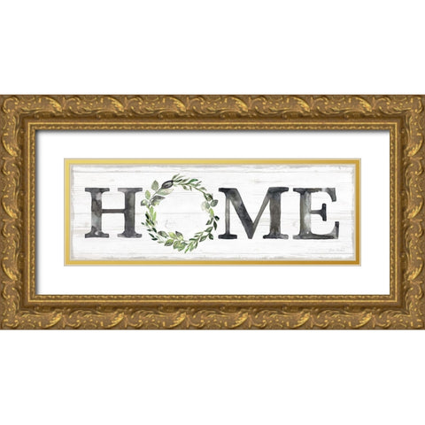 Gray Home Wreath Gold Ornate Wood Framed Art Print with Double Matting by Brockmon, Kristen