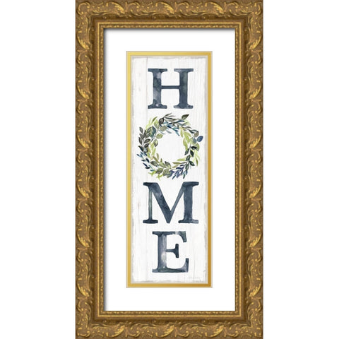 Blue Home Wreath Gold Ornate Wood Framed Art Print with Double Matting by Brockmon, Kristen