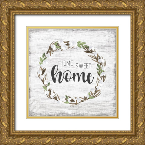 Cotton Wreath Gold Ornate Wood Framed Art Print with Double Matting by Carpentieri, Natalie