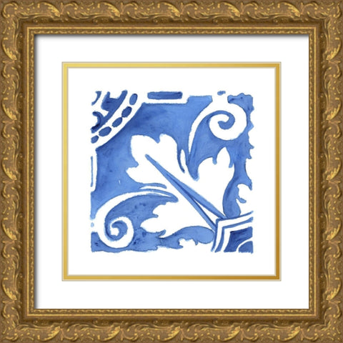 Blue Wash Tile I Gold Ornate Wood Framed Art Print with Double Matting by Tava Studios