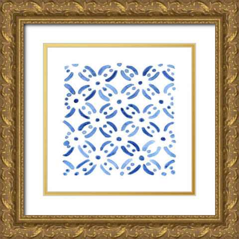 Blue Wash Tile II Gold Ornate Wood Framed Art Print with Double Matting by Tava Studios
