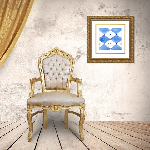 Blue Wash Tile IV Gold Ornate Wood Framed Art Print with Double Matting by Tava Studios