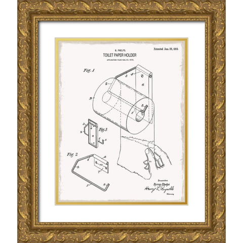 Toilet Paper Patent II Gold Ornate Wood Framed Art Print with Double Matting by Donovan, Kelly