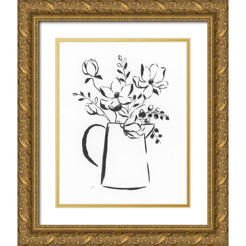 Sketchy Bouquet I Gold Ornate Wood Framed Art Print with Double Matting by Nan