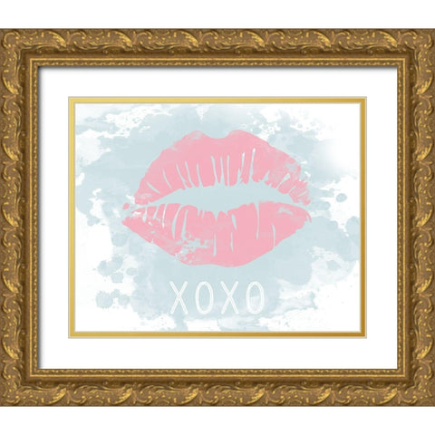 XOXO in Color Gold Ornate Wood Framed Art Print with Double Matting by Carpentieri, Natalie