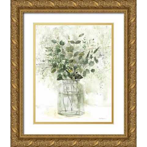 Delicate Greenery II Gold Ornate Wood Framed Art Print with Double Matting by Robinson, Carol