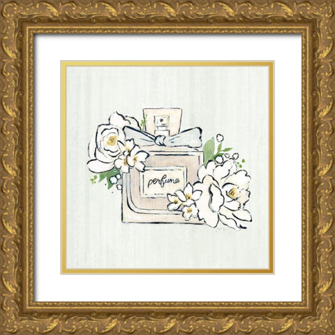 Fashion Floral Perfume Gold Ornate Wood Framed Art Print with Double Matting by Tava Studios