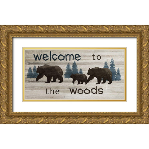 Bears Welcome Gold Ornate Wood Framed Art Print with Double Matting by Nan