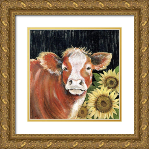Barnyard Bessie Gold Ornate Wood Framed Art Print with Double Matting by Tava Studios