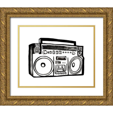 Boombox Sketch Gold Ornate Wood Framed Art Print with Double Matting by Tava, Alexandria