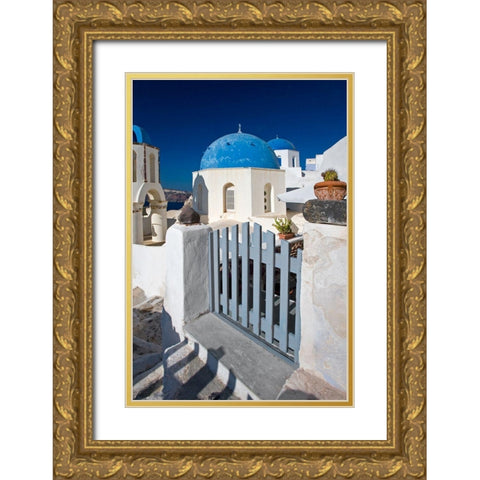 Santorini Sidewalk Gold Ornate Wood Framed Art Print with Double Matting by Delimont, Danita