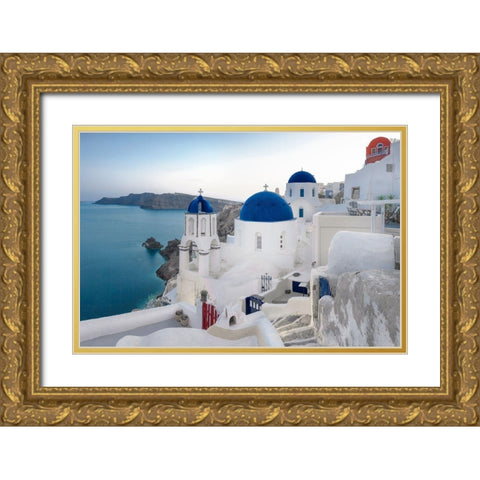 Santorini Sunrise Gold Ornate Wood Framed Art Print with Double Matting by Delimont, Danita