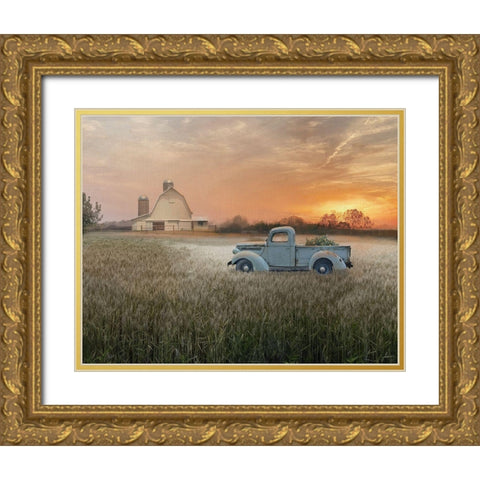 Evening Farm Gold Ornate Wood Framed Art Print with Double Matting by Nan