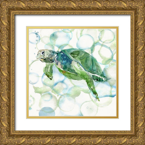 Turtle Bubbles II Gold Ornate Wood Framed Art Print with Double Matting by Robinson, Carol