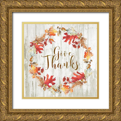 Give Thanks Gold Ornate Wood Framed Art Print with Double Matting by Swatland, Sally