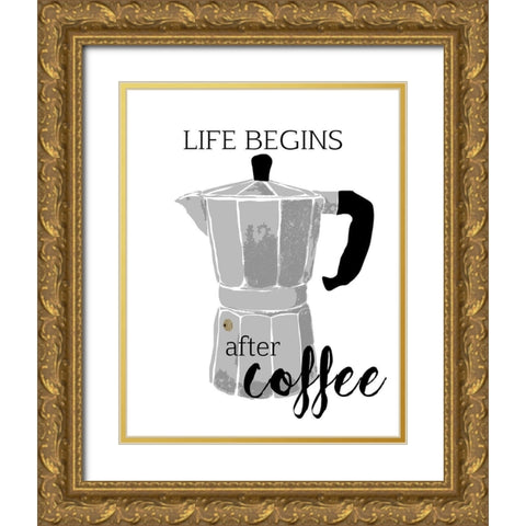 Begins After Coffee Gold Ornate Wood Framed Art Print with Double Matting by Santiago, Daniela