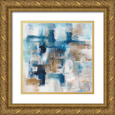 Teal Array Gold Ornate Wood Framed Art Print with Double Matting by Chang, Stella