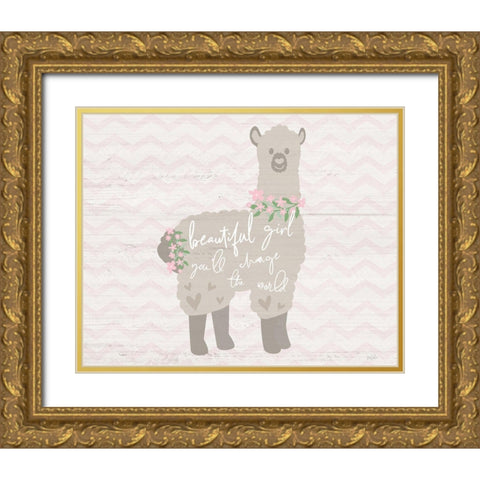 Floral Llama Gold Ornate Wood Framed Art Print with Double Matting by Carpentieri, Natalie