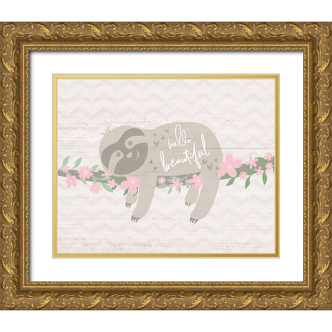 Floral Sloth Gold Ornate Wood Framed Art Print with Double Matting by Carpentieri, Natalie