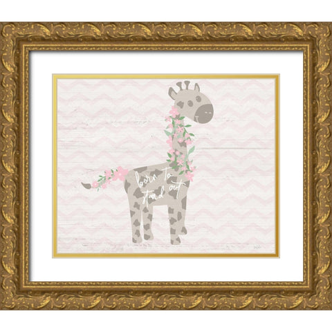 Floral Giraffe Gold Ornate Wood Framed Art Print with Double Matting by Carpentieri, Natalie