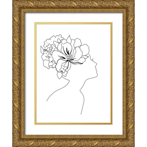 Fashion Floral Sketch I Gold Ornate Wood Framed Art Print with Double Matting by Tava Studios