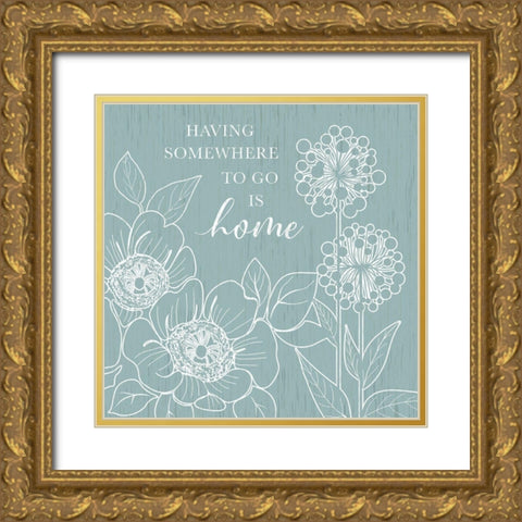 Home Floral  Sketch Gold Ornate Wood Framed Art Print with Double Matting by Knutsen, Conrad