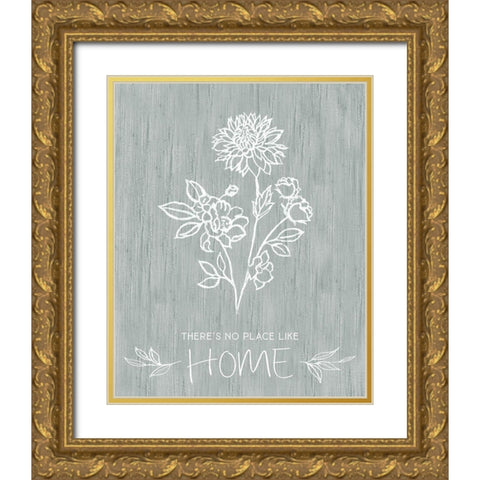 No Place Like Home Sketch Gold Ornate Wood Framed Art Print with Double Matting by Tava Studios
