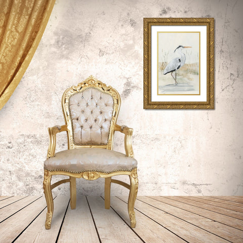 Heron I Gold Ornate Wood Framed Art Print with Double Matting by Swatland, Sally