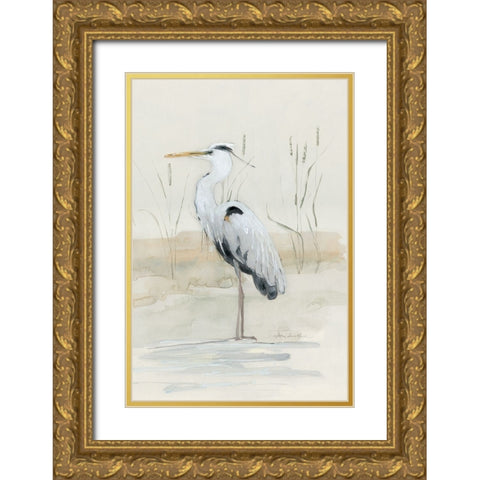 Heron II Gold Ornate Wood Framed Art Print with Double Matting by Swatland, Sally