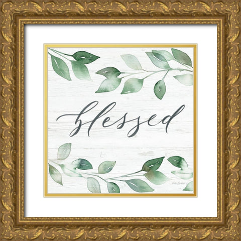 Blessed Greenery Gold Ornate Wood Framed Art Print with Double Matting by Brockmon, Kristen