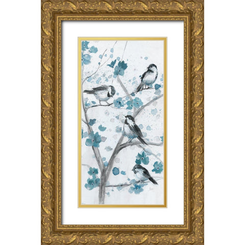 Blue Chickadees I Gold Ornate Wood Framed Art Print with Double Matting by Nan