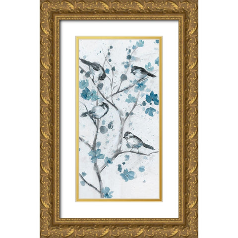 Blue Chickadees II Gold Ornate Wood Framed Art Print with Double Matting by Nan